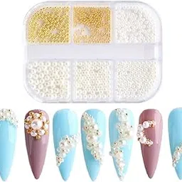 S.A.V.I 6 Mixed Sizes Full Circle Metal Steel Beads Balls Natural Color Pearl Nail Art Jewellery Manicure Design DIY-picture-19