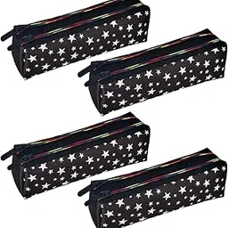 Pencil Pouch | Rexine Stationary Pouch | Pencil Utility Pouch | School Pencil Case for Kids | Pen-Pencil Box for Kids | 2 Zipper Pencil Organizer | Star Pencil Pouch | Pack of 4 | Black-image-60