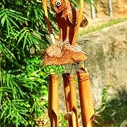 Handcrafted Owl Wind Chime, Traditional Wooden Garden Decor, 45 cm Length, Brown-image-68
