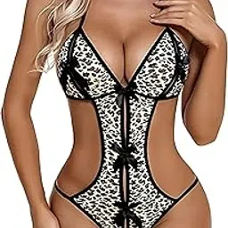atimuna Deep V Lace Teddy One Piece Lingerie for Women | Cutout Strappy Bodysuit Sleepwear | Backless Lace Nightwear for Women | Romantic Intimate Attire for Couples-picture-25