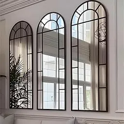 MKH KRAFTS Set of 3 Wood Wall Mirror Windows – 18x45 Inch Black Rustic Farmhouse Wall Decor, Wooden Hanging Mirror Frames, Wall Mounted Mirror Panels for Living Room, Entryway, or Bedroom-image-10