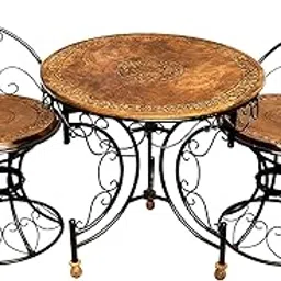Habiba Arts Store Wood Iron Patio Dining Set - 3-Piece Foldable Coffee Table and Chairs for Home, Living Room, Garden, Outdoor Indoor Furniture (2 Chairs + 1 Table)-picture-11