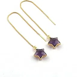 Pull Through Earrings | Star Shape Turquoise Earring | Jasper Gemstone Gold Electroplated Charms | Threader Earrings Jewelry 1621)1-image-10