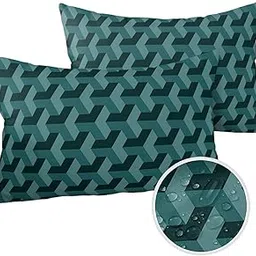 Outdoor Throw Pillow Covers 20x12 Waterproof Abstract Outdoor Pillows Decorative Pillow Covers Cushion Covers Pillowcase for Tent Patio Garden Couch Set of 2, Geometric Teal Impressionist Art Illusion-picture-15