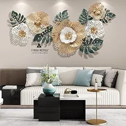 F-RIQA METAL® Golden Bloom Harmony | Luxury 3D Metal Wall Art for Living Room & Bedroom | Handcrafted Golden Floral Metal Wall Decor for Modern Homes, Office & Hotels (GOLDEN BLOOM HARMONY)-image-1