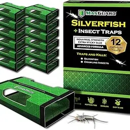 MaxGuard 12 Pack Insect Traps & Silverfish | Extra Sticky Non-Toxic Glue Trap, Kills All Silverfish, Centipedes and Other Crawling Insects-picture-50