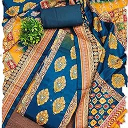 leeza store Women’s Salwar Suit Dress Material | Chinnon Pakistani Print with Hand Zardosi & Mirror Work Top, Plain Santoon Bottom & Printed Chinnon Dupatta | Unstitched Fabric upto 3XL-picture-14