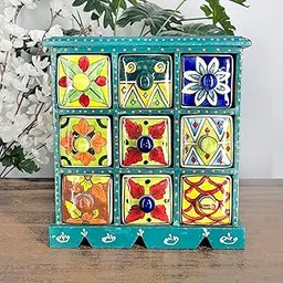 Sea Green Ceramic Drawer Set with Wooden Frame | 9 Drawers | Handcrafted Home Decor by Diwam Handicrafts-image-31