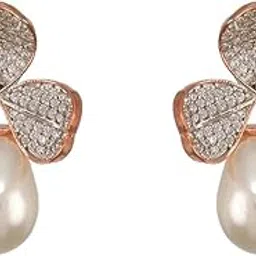 saraf rs jewellery Rose Rhodium AD Studded Pearl Luxe Studds Earrings-picture-44