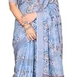 Women's Printed Linen Cotton Saree With Unstitched Blouse Piece-picture-10