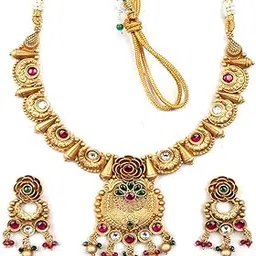 stileadda Classic Gold Plated Stone Studded Designer Necklace Set-picture-33