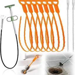 Drain Snake Clog Remover Set with 35.5" Metal Hair Drain Snake (1pc) 25" Plastic Hair Drain Clog Remover Tool(7pcs) 18" Drain Cleaning Brush(2pcs), Drain Hair Removal Tool for Sink, Bathtub, Toilet-picture-44