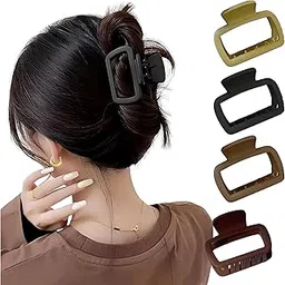 PACTIV 4-Pack Vintage & Minimalist Square Hair Claw Clips - Hollow Design, Solid Color, Perfect For Thin To Medium Hair, Multicolor-picture-56