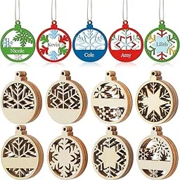 Curious Button 16 Pcs Christmas Hollow Wooden Snowflake Ornaments to Paint DIY Blank Unfinished Stocking Name Tags Bulk Wood Snowflake Ornaments for Crafts Xmas Tree Decorations-picture-22