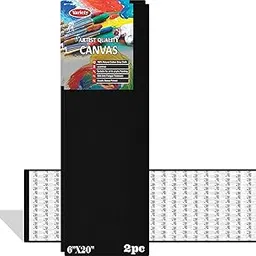 VARIETY CANVAS 6 X 20 Inch Cotton Canvas Board for Painting, 7OZ Primed, Pack of 2 Piece - Black image 1