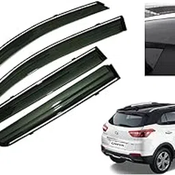 Door Visor/Car Window Chrome Line Rain Guard/Wind Deflector Non-Breakabke Felxible for Old Creta Set of 4pc Black-picture-34