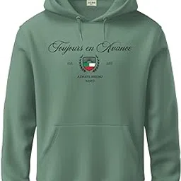 adro Toujours en Avance Hoodie for Men (Beige) | 320 GSM Cotton-Poly Fleece | Soft Feel, Skin-Friendly Printed Graphic, Warm Casual Sweatshirt with Kangaroo Pocket & Drawstring Hood image 1