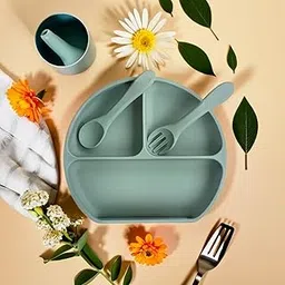 SPY KIDS® Silicone Suction Plate, Spoon & Fork for Babies & Toddlers – 100% Food Grade, BPA-Free Divided Plate – Self-Feeding Plate for Kids (24+ Months) – Green-picture-58