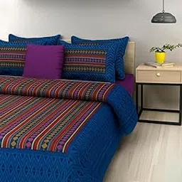 BedZone 100% Cotton King Size Cotton Bedsheets with 2 Pillow Covers Set,180 TC, 3D Printed Pattern-picture-28