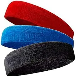 KGN Cotton Sports Headband for Men and Woman for Cricket Tennis and All Other Sports (Red,Blue,BlackPack of 3)-image-0