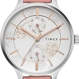 timex Leather Women Silver Round Multifunction Dial Analog Watch- Twel14822-picture-12