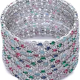 iksava Multi-Color Stone Studded Bangles – Silver-Tone Finish – Elegant Bridal, Party & Festive Jewelry for Women & Girls-picture-10