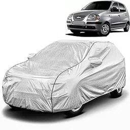 VOICO Waterproof Car Body Cover for Hyundai Santro Xing - Dust & UV Proof with Mirror Pocket and Soft Cotton Lining (Full Bottom Elastic & Triple Stitched) (Metallic Silver with Black Piping)-picture-37