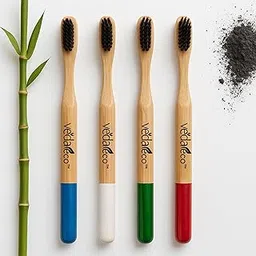 VEDAeco Biodegradable Bamboo Toothbrush Family Pack of 4 – Natural Wooden Toothbrushes with Soft Multicolor Bristles | Organic, Sustainable, Zero Waste Oral Care for Adults & Kids-picture-16