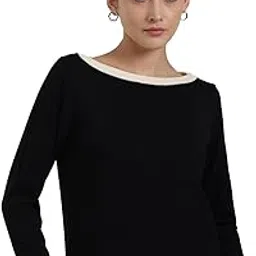 Women Pullover Sweater | Boat Neck Long Sleeve Colourblocked Design | Soft Acrylic Fabric & Ribbed Hemline for Autumn & Winter Casual Wear-image-0