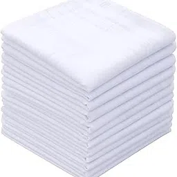 cottsinn Men's Casual Style Handkerchiefs 100% Cotton Solid White With Stripe Large Classic Hankies Bulk Set, White, 17 Inches, 12 Pcs-picture-56