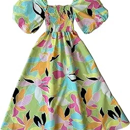 honky tonky Women's Casual Puff Sleeves Crepe Floral Print Fit and Flare Dress-picture-11