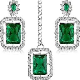 peora Silver Plated Crystal & Cubic Zirconia Studded Drop Earrings & Maangtikka Set Fashion Jewellery for Women & Girls-picture-49