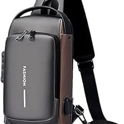 Crossbody Sling Bag For Men Women, Anti-Theft Fashion Chest Bag with USB Charging Port, Messenger Bags, Waterproof Casual Shoulder Bag (Black & Golden)-image-58