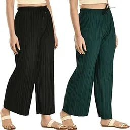 qute women's Stretchable Relaxed Fit Solid Palazzo - Pack of 2-picture-34