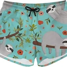 fkelyi Animal Sloth Print Women Beach Shorts Swimwear for Swimming Beach Cloth Outdoor Board Shorts3XL-picture-16