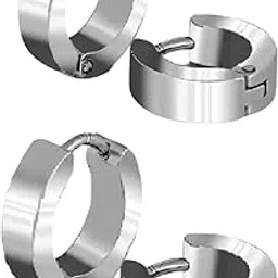 Stainless Steel Earrings Combo of Non- Piercing for Men and Women(4 silver earrings) EARRING18-picture-29