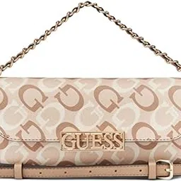 guess Women Beige Typography Adjustable Detachable Strap Crossbody Bag-picture-36