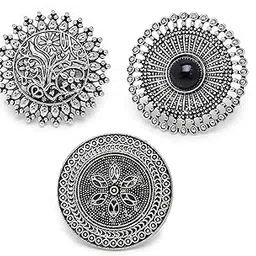 Jewellery Afghani Tribal Oxidised Silver Plated Combo of 3 Rings for Women and Girls (YBRG_20136)-image-6