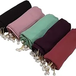 GEORGETTE PLAIN PEARL LATKAN HIJAB/MOTI HIJAB/PEARL GEORGETTE HIJAB PACK OF 5 HIJAB-picture-55