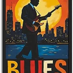 PAPER PLANE DESIGN Music & Instrument Art Collection | HD Canvas Print | Wall Art for Home, Office & Living Room Décor | Ready to Hang (Black Box Frame, Blues Guitarist, 30X45 INCH)-picture-16