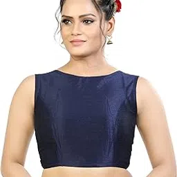 madhu fashion Women's Silk Sleeveless Readymade Saree Blouse-picture-32