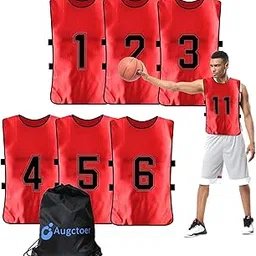 Numbered Soccer Pennies, Scrimmage Vest Sports Pinnies, Team Practice Pinnies, Soccer Bibs Training Vest for Adult Youth 6pcs, Red, Medium-picture-13