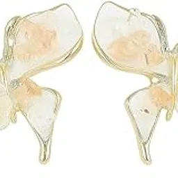 Elegant Pearl White Butterfly Stud Earrings, Mother of Pearl Flower Design, Gold-Tone Metal, Crystal Detail, Fashion Jewelry for Women from Ornacia-picture-14