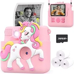 Kids Camera Instant Print Gifts for Girls Age 4-12, Instant Print Camera for Kids with Unicorn Silicone Cover, 1080P Kids Digital Camera Toys for 3 4 5 6 7 8 9 10 Years Old Girls 32GB SD Card Pink-image-19