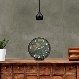 Bosco Modern Non Ticking Silent, Vintage Green Distressed Face, Black Frame 8 Inch Round Wall Clock for Home, Living Room, Bed Room, Office and Kitchen- BWC-1203-picture-71