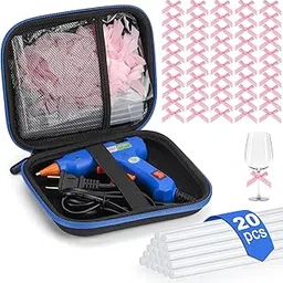 Hot Glue Gun Kit with 50pcs Mini Pink Ribbon Bows and 20pcs Glue Sticks, Pink Satin Ribbon Twist Tie Bows for Tying Up Packages Gift Wrapping, Hard Shell Carrying Case-picture-15
