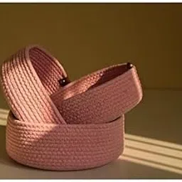 Jk Enterprises Rope Storage Natural Handwoven Jute Round Shelf Basket For Your Home & Kitchen (Small, Medium, Large)-Pack Of 3 (pink)-picture-33