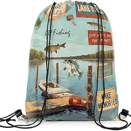 jejeloiu Colorful Fish Drawstring Backpack 13"x15.7" Cartoon Golden Fish Gym String Bag Ocean Sea Animals Sports Sackpack-picture-58