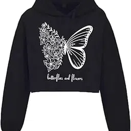 tailed beast Tailed BeastLavender Butterflies and Flowers Design Women and Girls Crop Hoodie, for Winters-picture-55