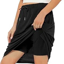 zando Tennis Skirts for Women with Pockets Athletic Knee Length Golf Casual Skorts Shorts Sports Drawstring Waist Skirt-picture-34